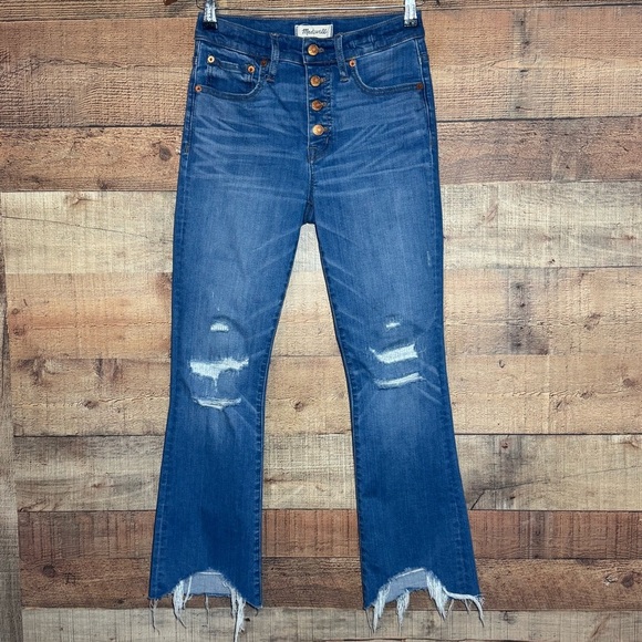 Madewell Button Fly Cali Demi-Boot Cropped Jeans Slim Flare Distressed Size 25 - Picture 1 of 16